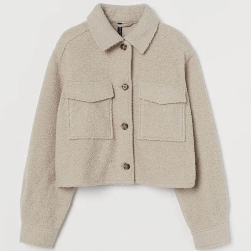 Beige H&M Fuzzy Cropped Jacket